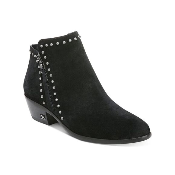 NWT SAM EDELMAN Womens Black Paola Almond Toe Block Heel Leather Booties 9 M